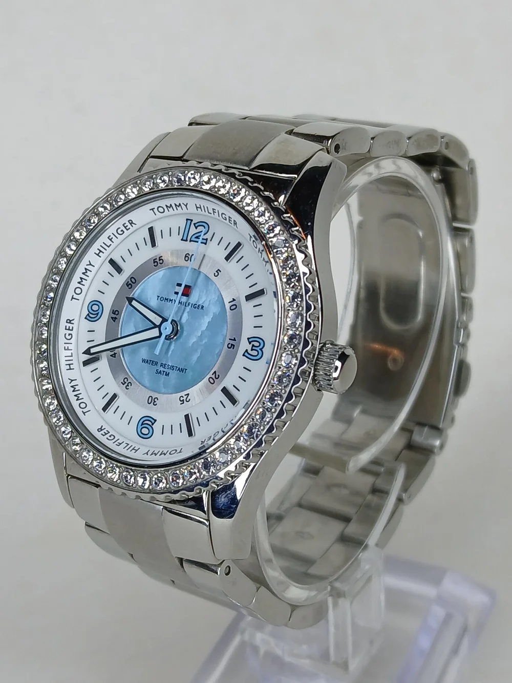 Tommy Hilfiger F80260 Women Watch Crystal Bezel Blue Dial Stainless Quartz